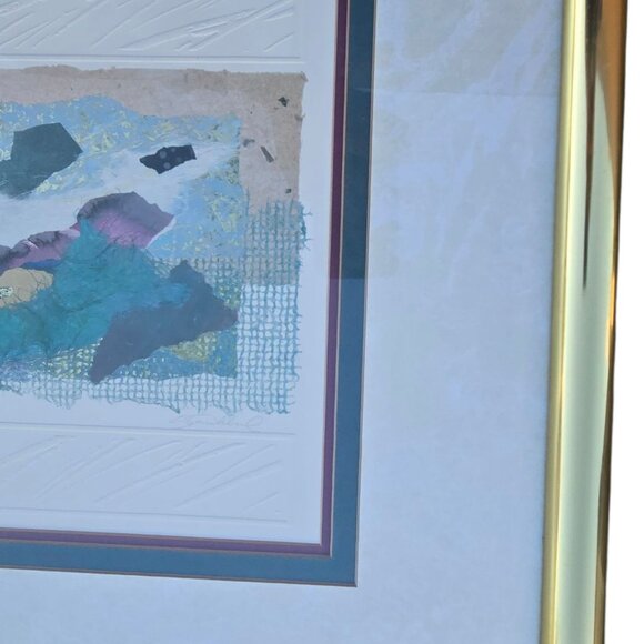 Abstract Mixed Media Art Framed Wall Art Signed 23 x 25 Collage 1990s Decor - Picture 14 of 16